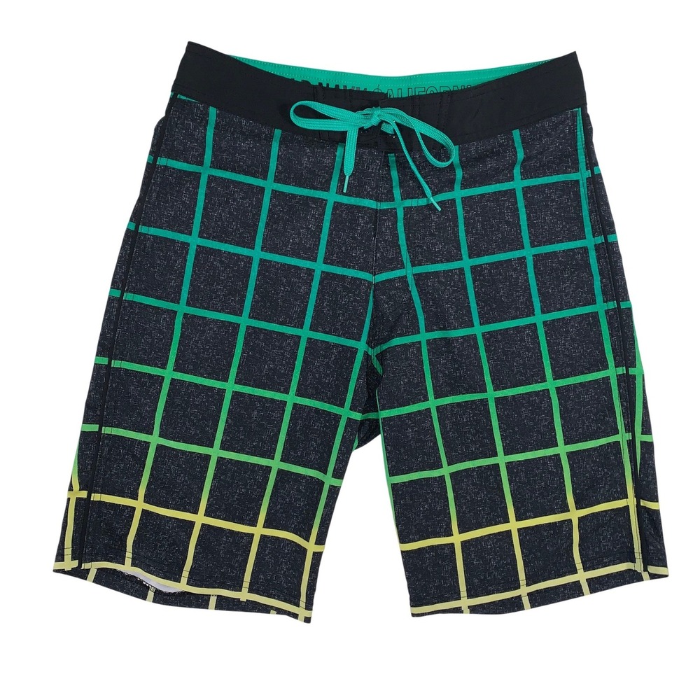 Old Navy Mens Board Shorts Plaid Swim Trunks Size 30‎ Green Yellow Black
